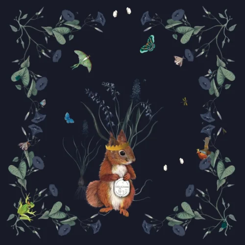 Rois de la Forêt Mini Foulard 42 Coton Bleu nuit