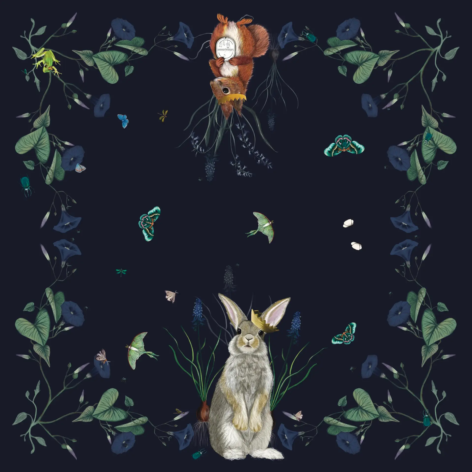 Rois de la Forêt Foulard 90 Coton Bleu nuit