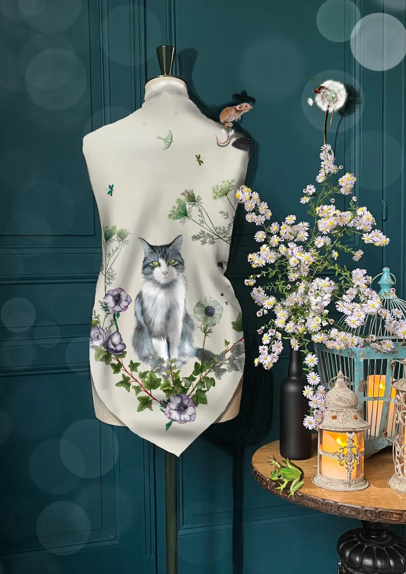 Jouer au Chat et à la souris Foulard 90 Soie Blanc cassé – Image 2