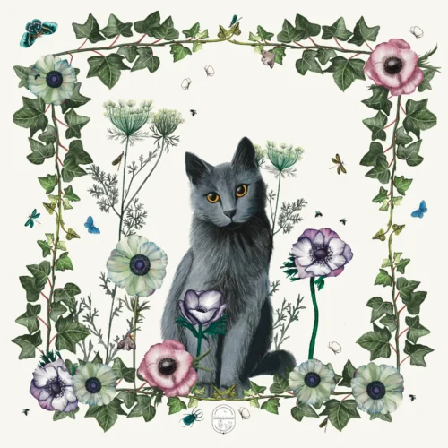 Jouer au Chat et à la souris Petit Foulard 65 Soie Blanc cassé Chat