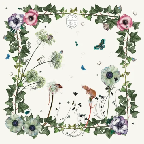 Jouer au Chat et à la souris Mini Foulard 42 Soie Blanc cassé Souris