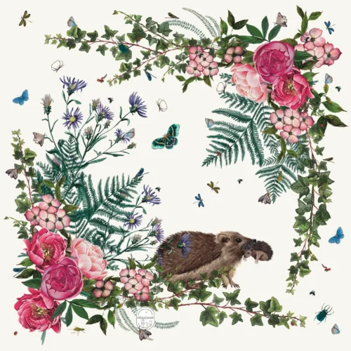 Petit foulard Hérisson et Choupisson 65 Soie Blanc cassé