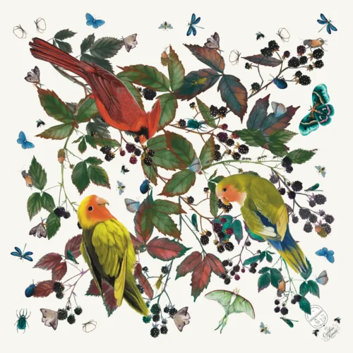 Promenade en Forêt Mini Foulard 42 Coton Blanc cassé