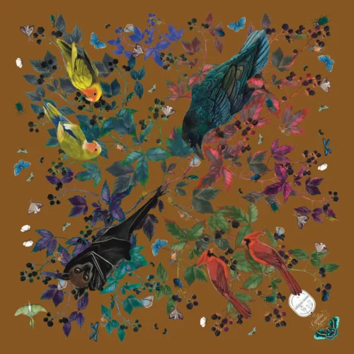 Promenade en Forêt Petit Foulard 65 Soie Camel doré