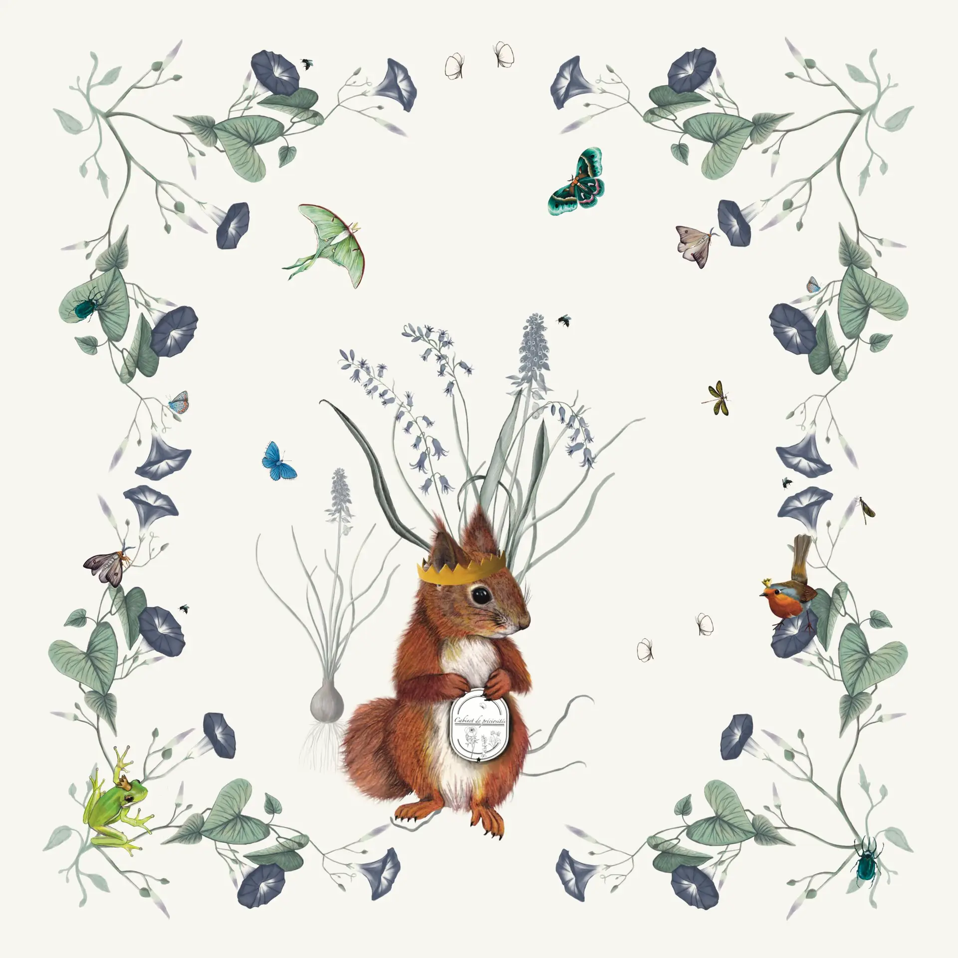 Rois de la Forêt Mini Foulard 42 Soie Blanc sassé